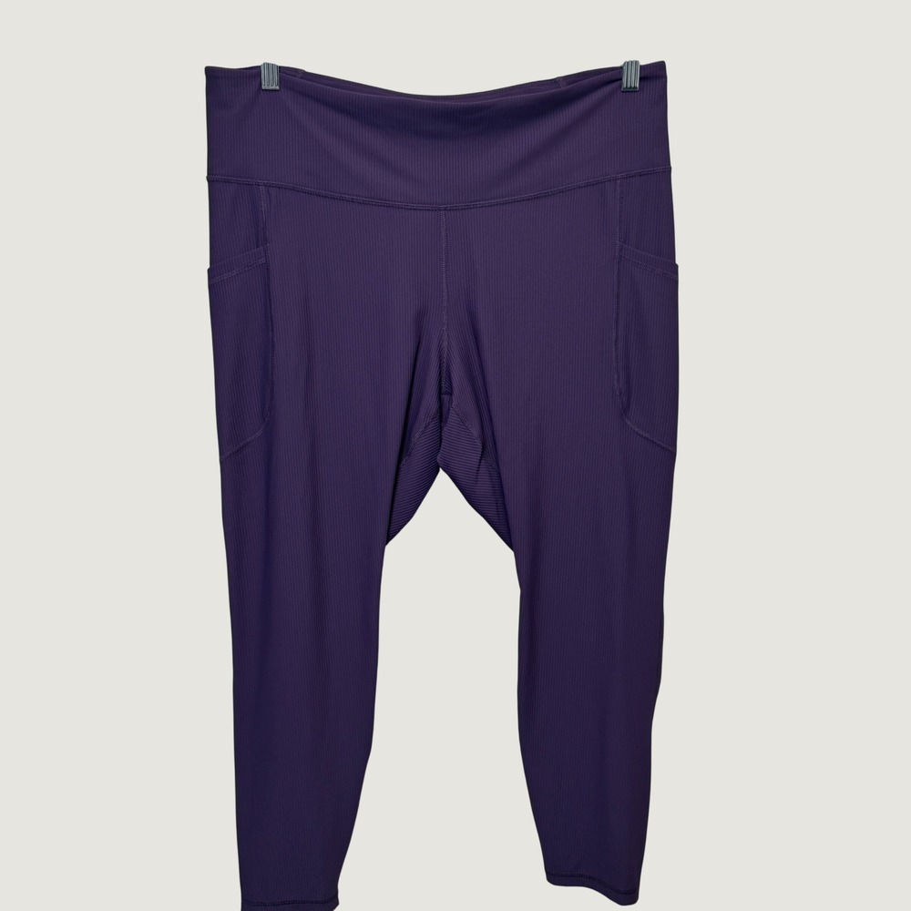 Old Navy Women Leggings 2X Purple Ribbed Powersoft High Rise Athleisure
